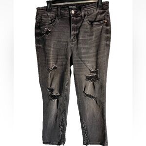 Judy Blue Jeans Women 11/30 Skinny Fit Capri Black  Stretch Crop Distressed